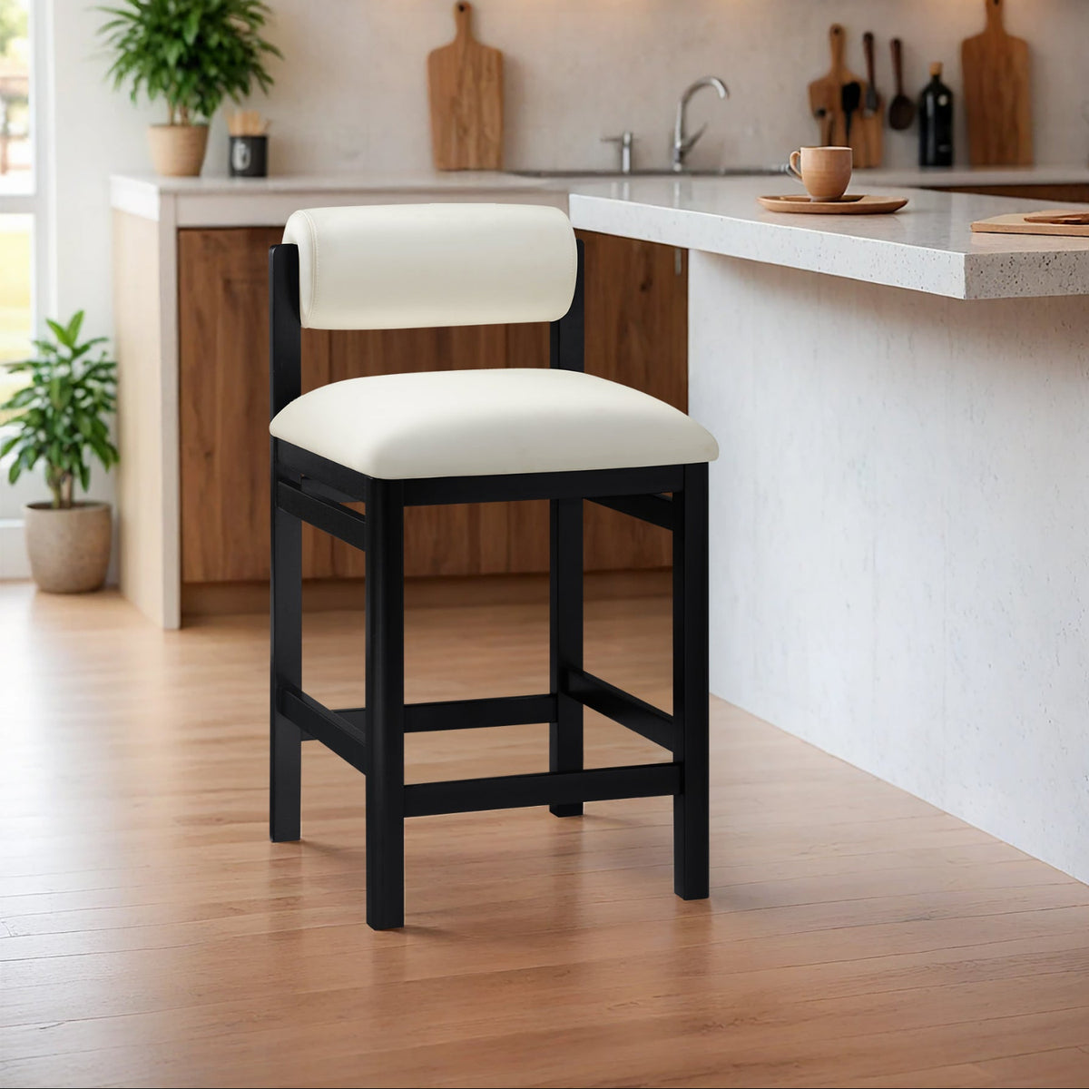 Roundhill Cream Vegan Leather Upholstered Counter Stool Set of 2