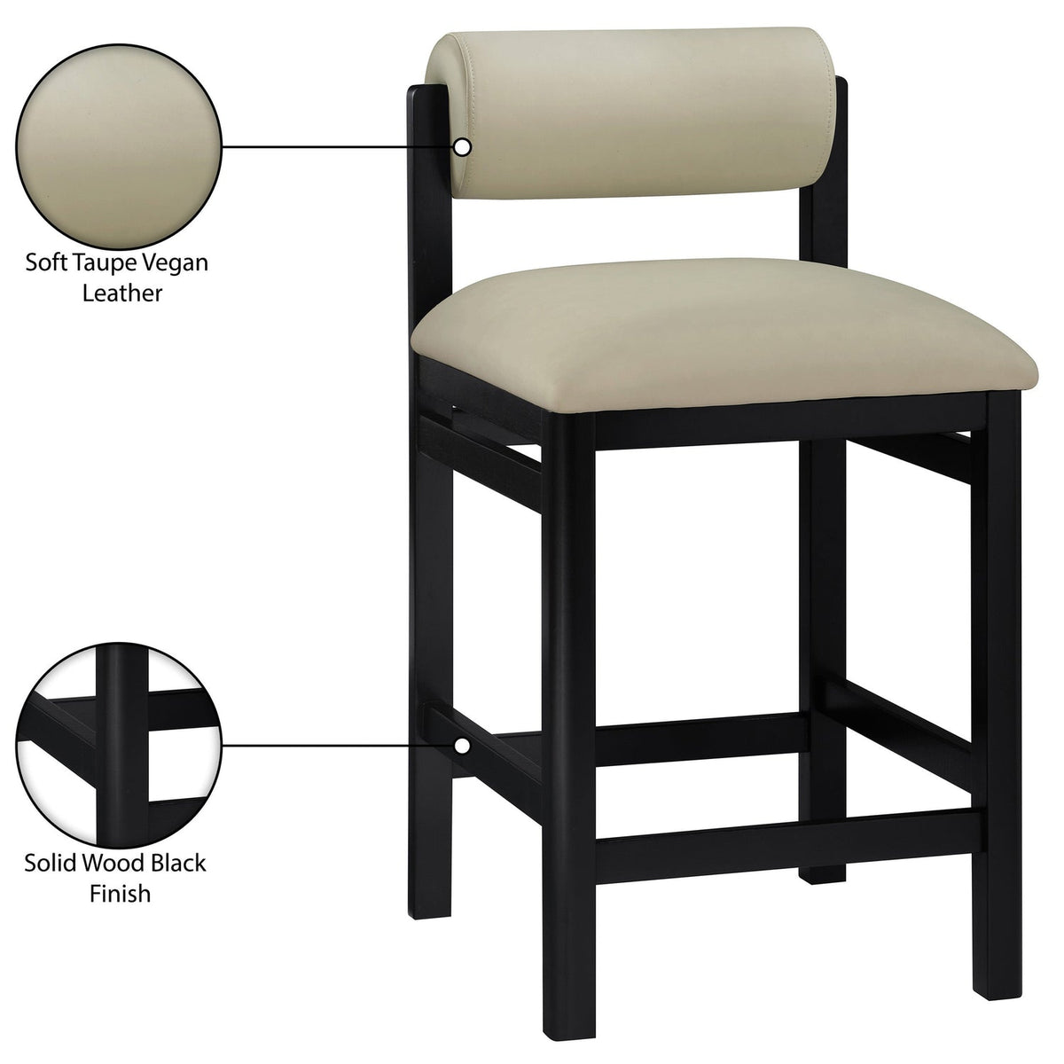 Roundhill Taupe Vegan Leather Upholstered Counter Stool Set of 2