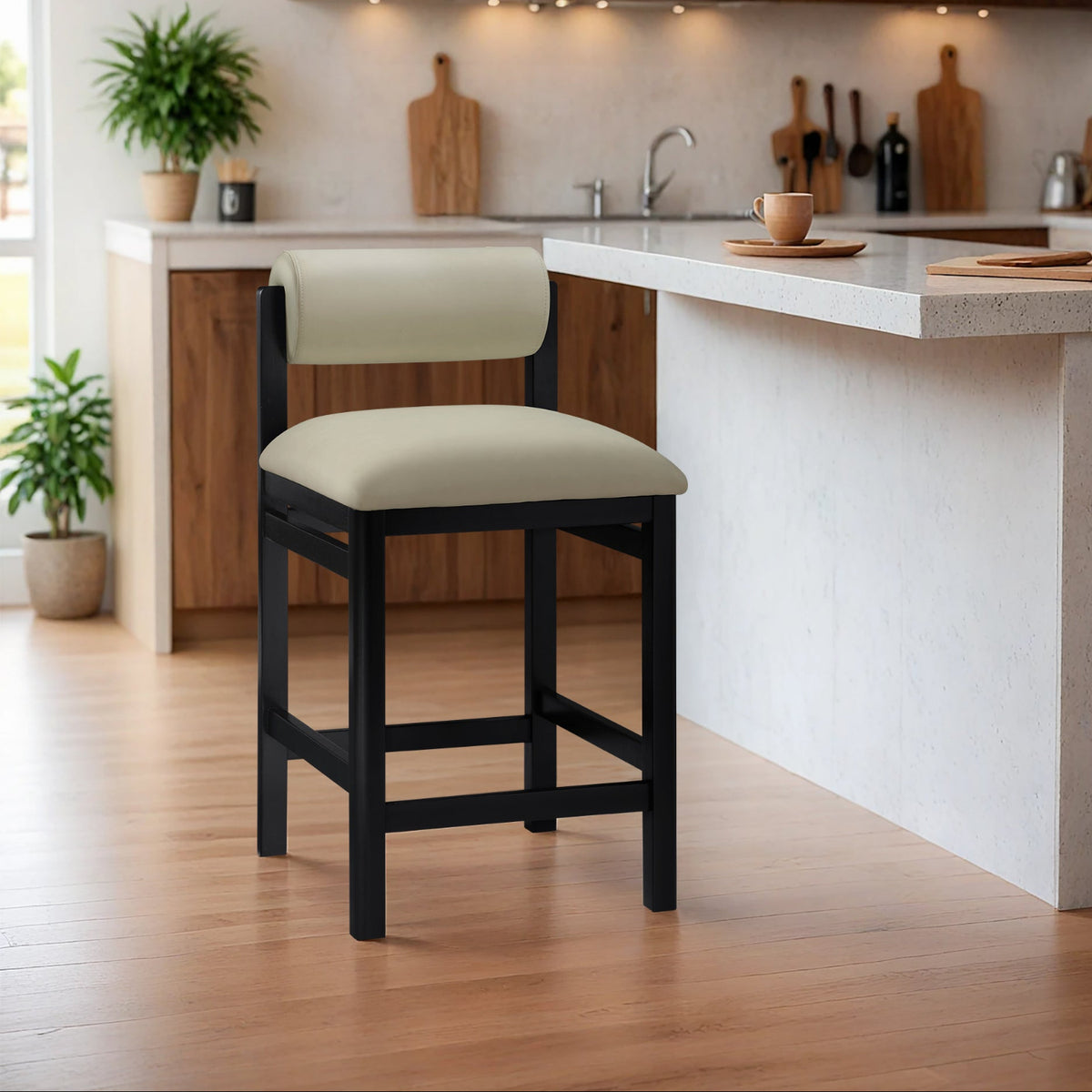 Roundhill Taupe Vegan Leather Upholstered Counter Stool Set of 2
