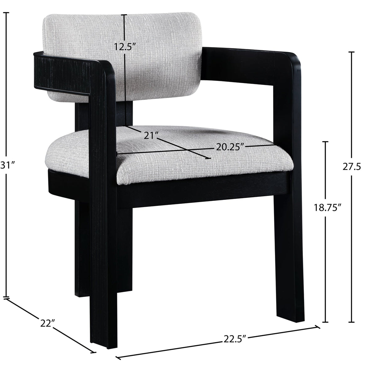 Sacha Grey Linen Textured Fabric Upholstered Dining Chair Set of 2