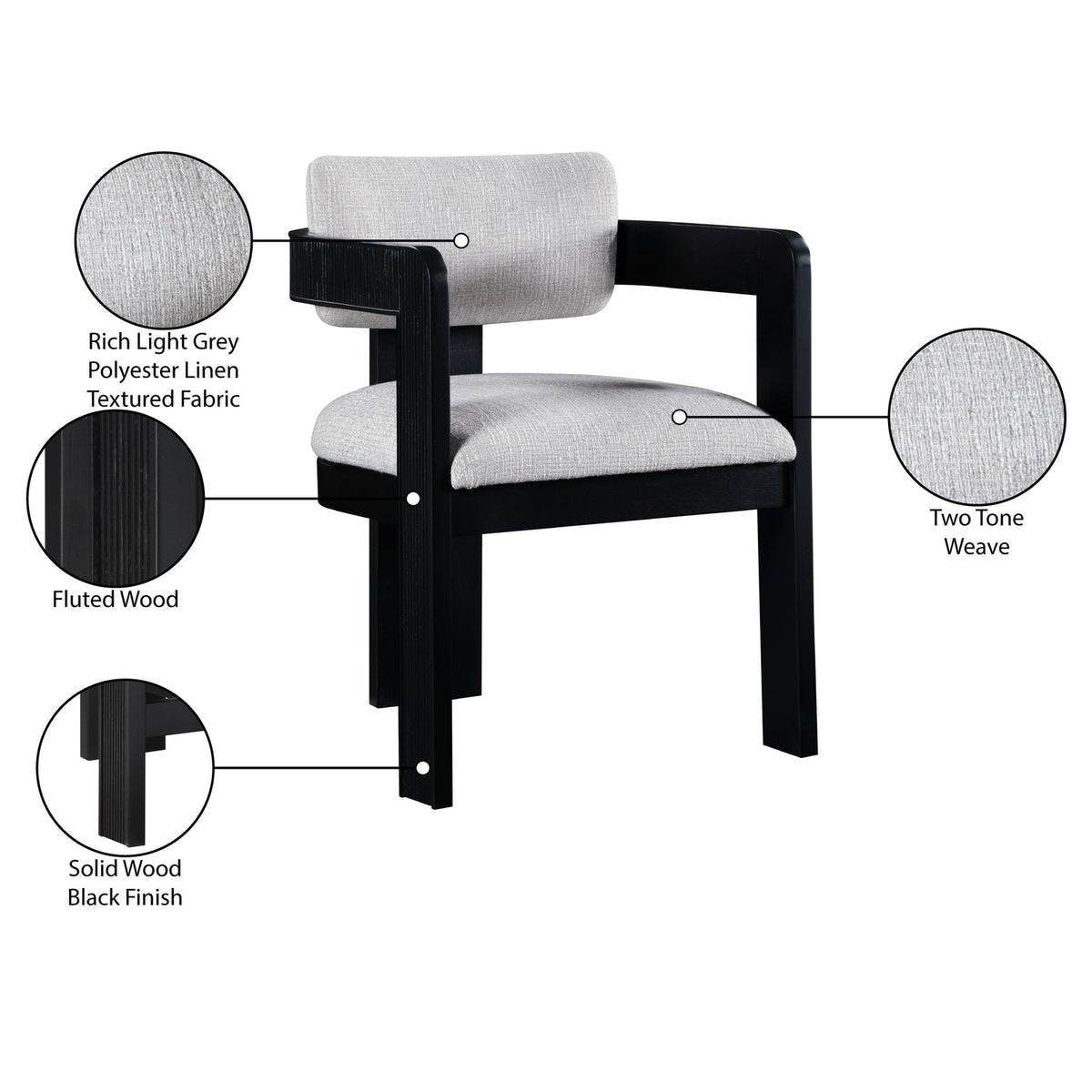 Sacha Grey Linen Textured Fabric Upholstered Dining Chair Set of 2