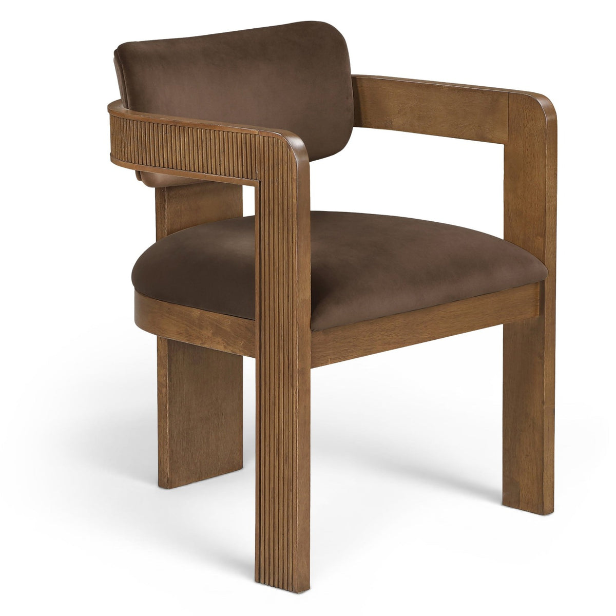 Sacha Brown Velvet Upholstered Dining Chair, Set of 2 in brown, fluted solid wood brown walnut finish, primary product view