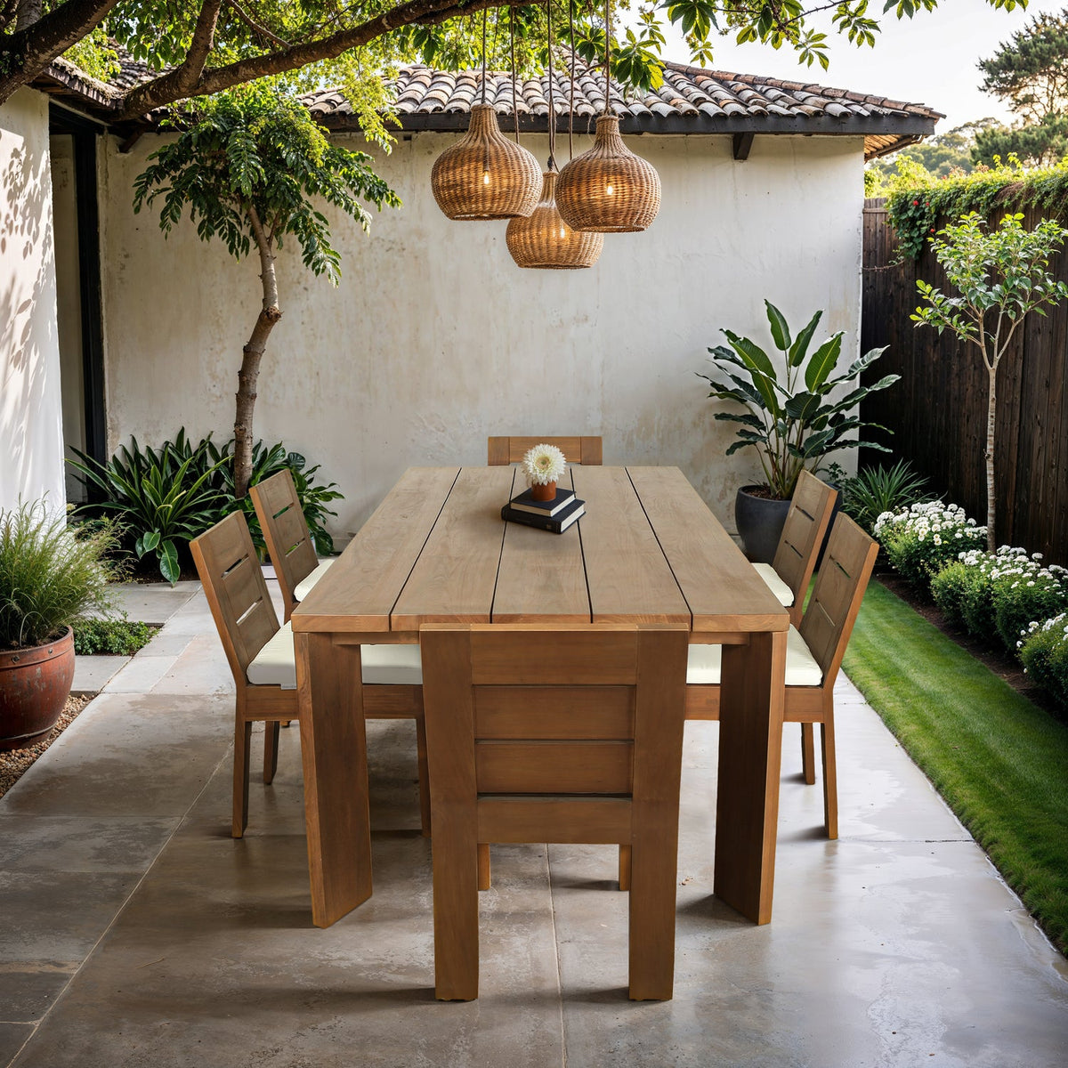 Mirella 96in Natural Teak Wood Outdoor Patio Dining Table