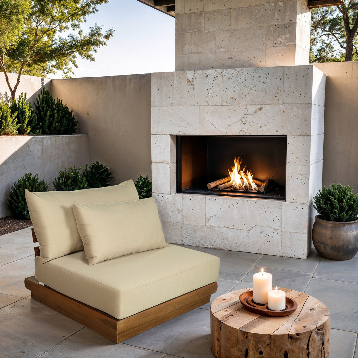 Mirella Tan Water Resistant Fabric Upholstered Outdoor Patio Modular Armless Chair