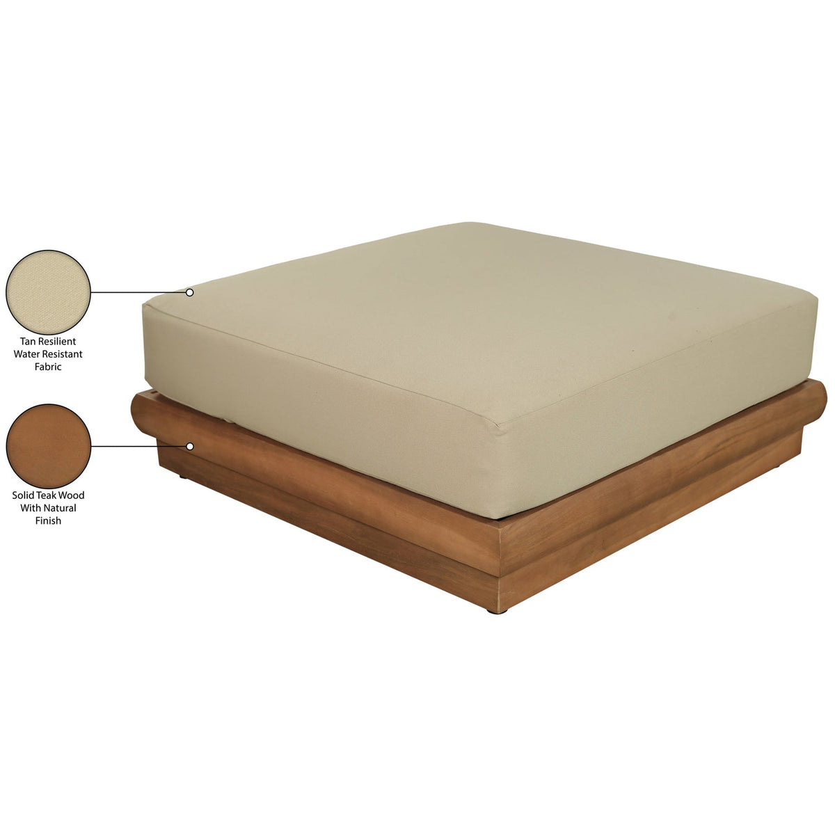 Mirella Tan Water Resistant Fabric Upholstered Outdoor Patio Modular Ottoman