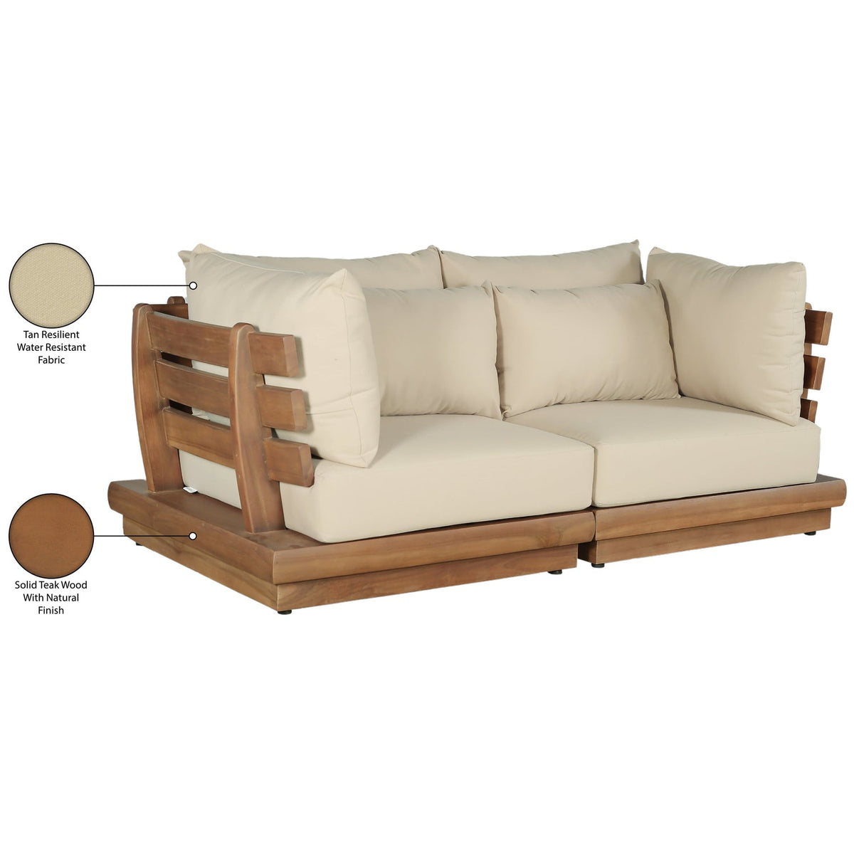 Mirella 76in Tan Water Resistant Fabric Upholstered 2 Piece Outdoor Patio Modular Sofa