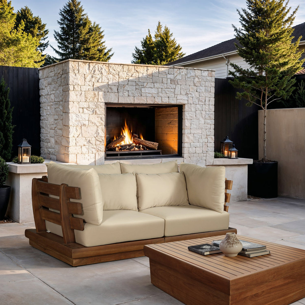 Mirella 76in Tan Water Resistant Fabric Upholstered 2 Piece Outdoor Patio Modular Sofa