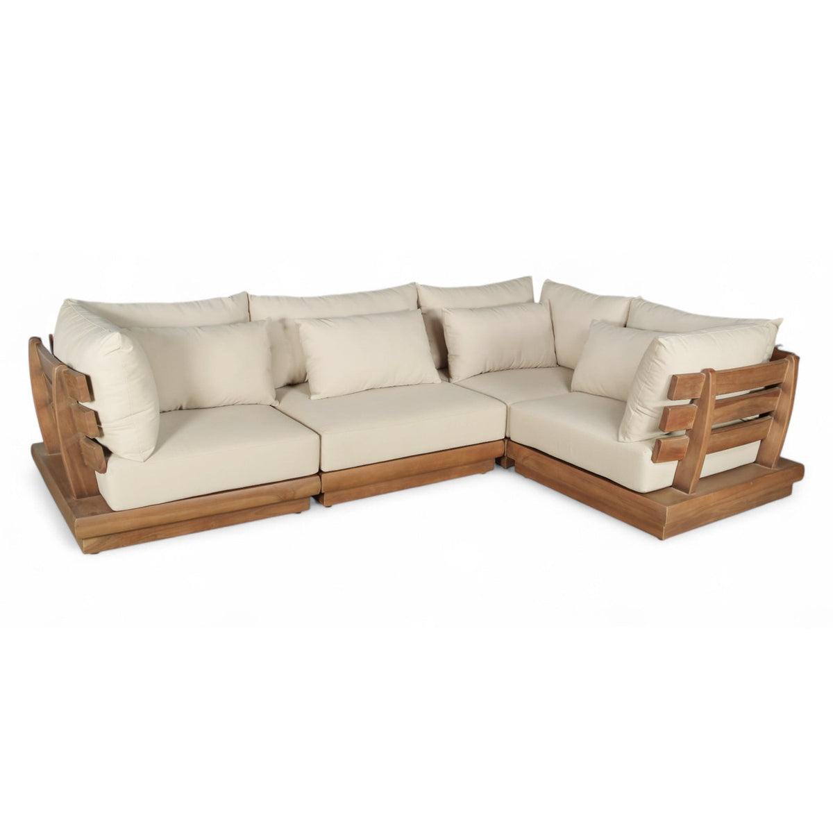 Mirella 113" Tan Water Resistant Fabric Upholstered 4pc. Outdoor Patio Modular Sectional in teak, primary product view
