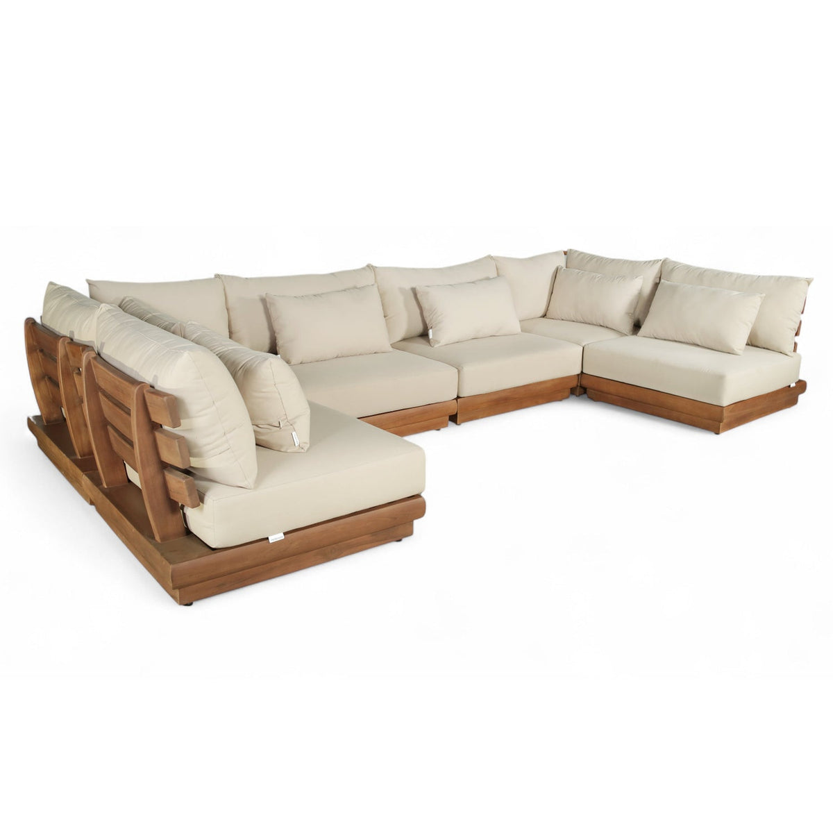 Mirella 150" Tan Water Resistant Fabric Upholstered 6pc. Outdoor Patio Modular Sectional, primary product view