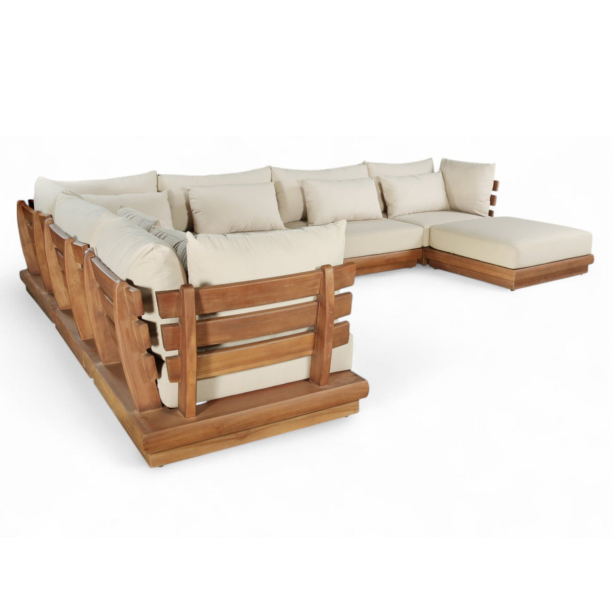 Mirella 150" Tan Water Resistant Fabric Upholstered 7pc. Outdoor Patio Modular Sectional, primary product view