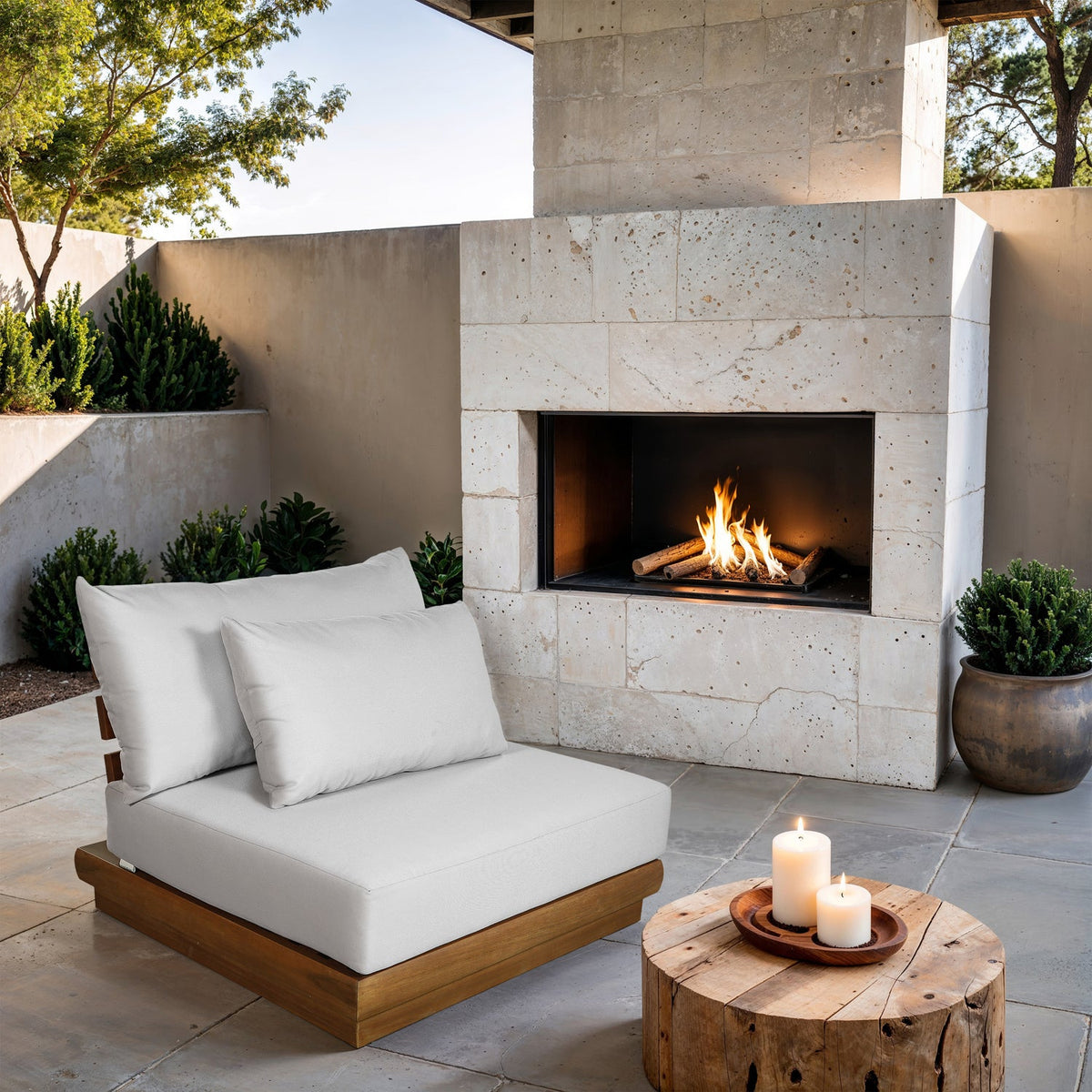 Mirella Off-White Water Resistant Fabric Upholstered Outdoor Patio Modular Armless Chair