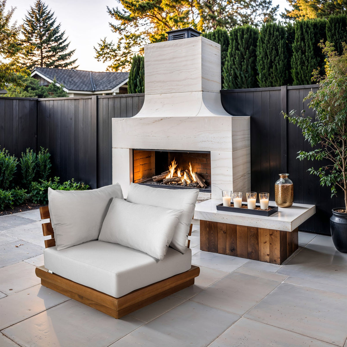 Mirella Off-White Water Resistant Fabric Upholstered Outdoor Patio Modular Corner Chair