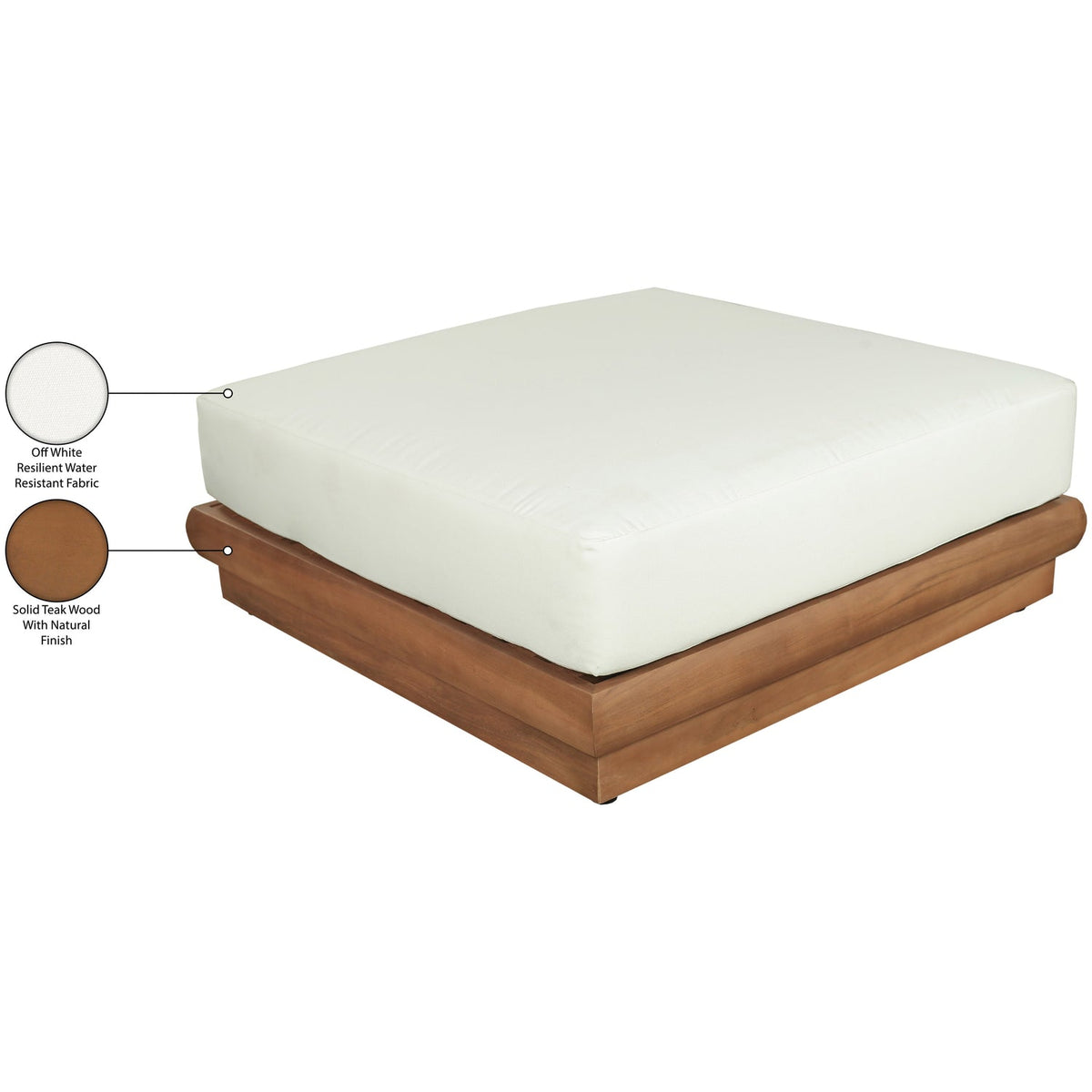 Mirella Off-White Water Resistant Fabric Upholstered Outdoor Patio Modular Ottoman