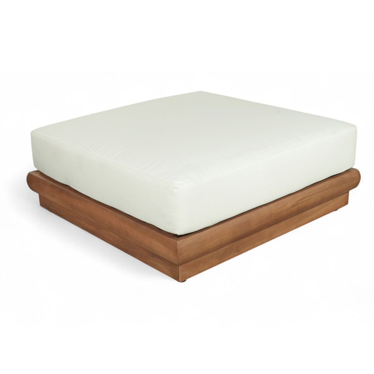 Mirella Off-White Water Resistant Fabric Upholstered Outdoor Patio Modular Ottoman in off-white, primary product view