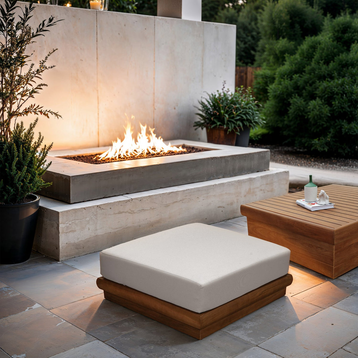Mirella Off-White Water Resistant Fabric Upholstered Outdoor Patio Modular Ottoman
