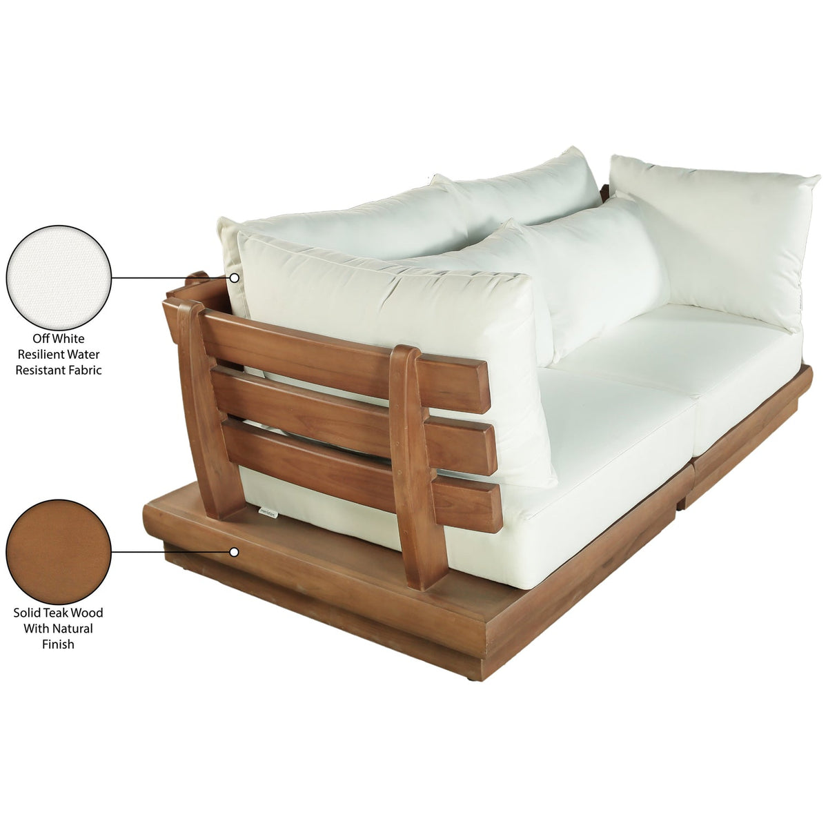 Mirella 76in Off-White Water Resistant Fabric Upholstered 2 Piece Outdoor Patio Modular Sofa