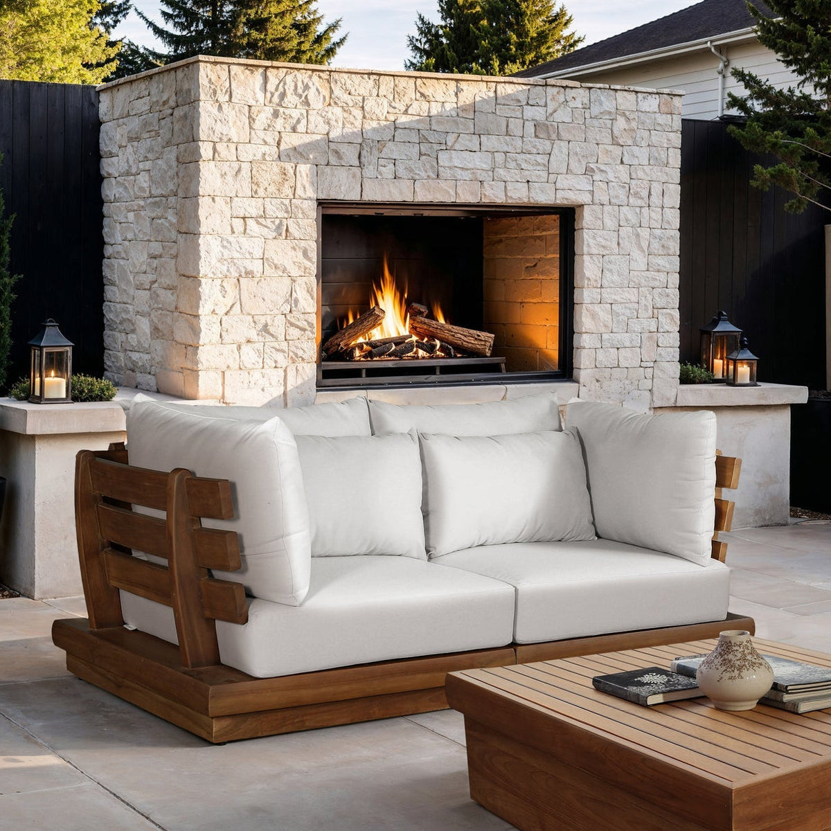 Mirella 76" Off-White Water Resistant Fabric Upholstered 2pc. Outdoor Patio Modular Sofa, primary product view