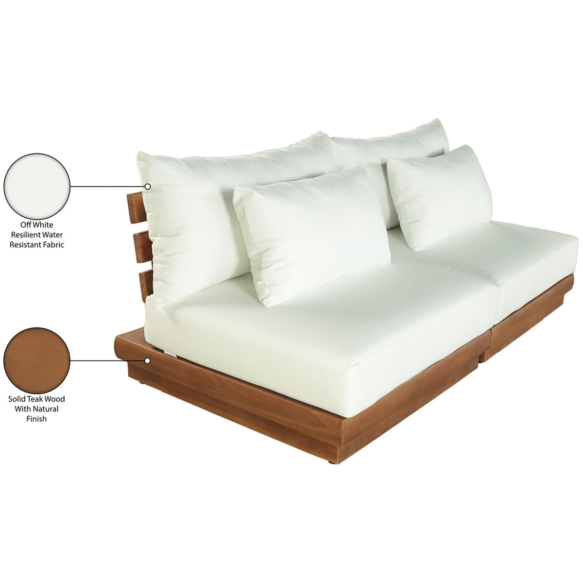 Mirella 74in Off-White Water Resistant Fabric Upholstered 2 Piece Outdoor Patio Modular Sofa