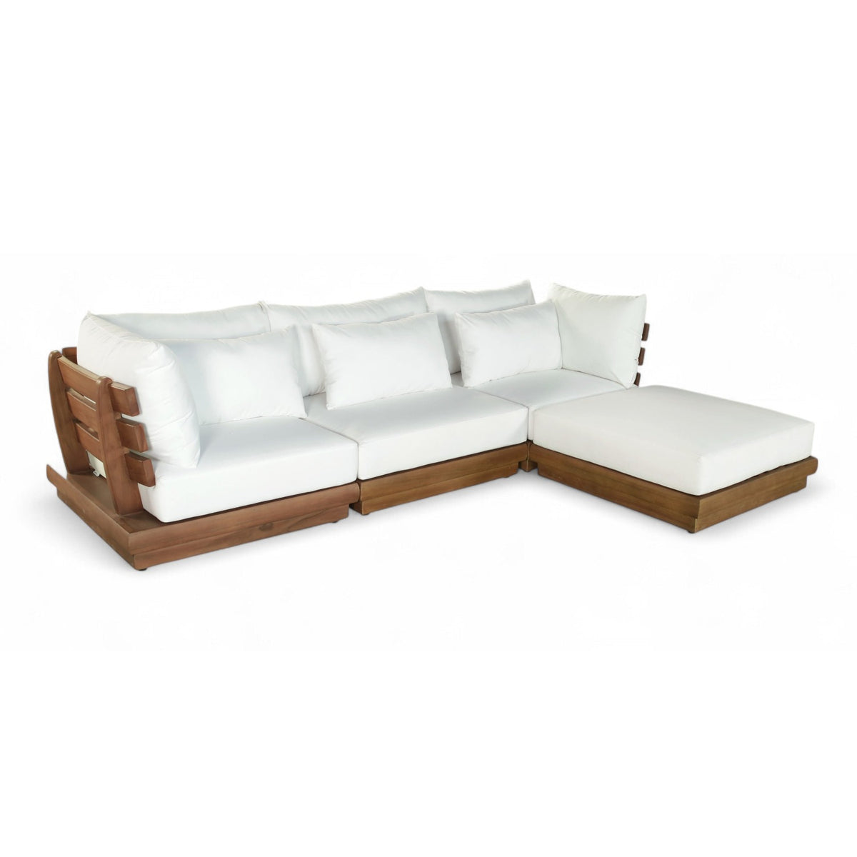 Mirella 113" Off-White Water Resistant Fabric Upholstered 4pc. Outdoor Patio Modular Sectional in teak, primary product view