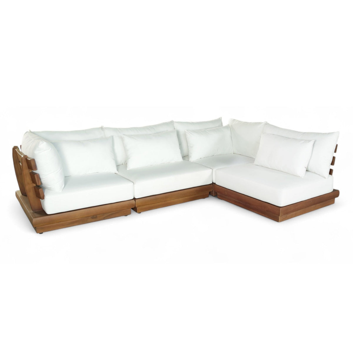 Mirella 113" Off-White Water Resistant Fabric Upholstered 4pc. Outdoor Patio Modular Sectional in teak, primary product view