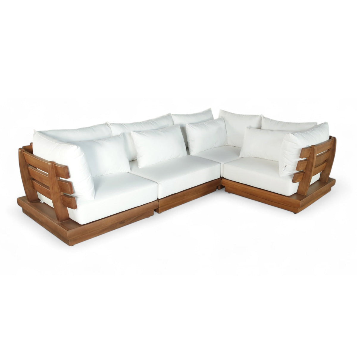 Mirella 113" Off-White Water Resistant Fabric Upholstered 4pc. Outdoor Patio Modular Sectional in teak, primary product view