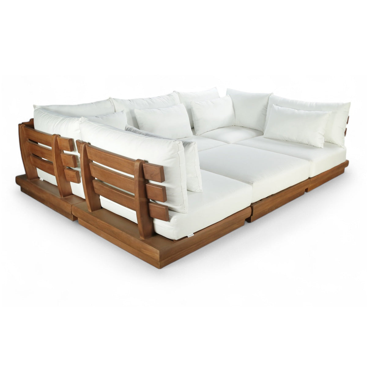 Mirella 113" Off-White Water Resistant Fabric Upholstered 6pc. Outdoor Patio Modular Sectional in teak, primary product view