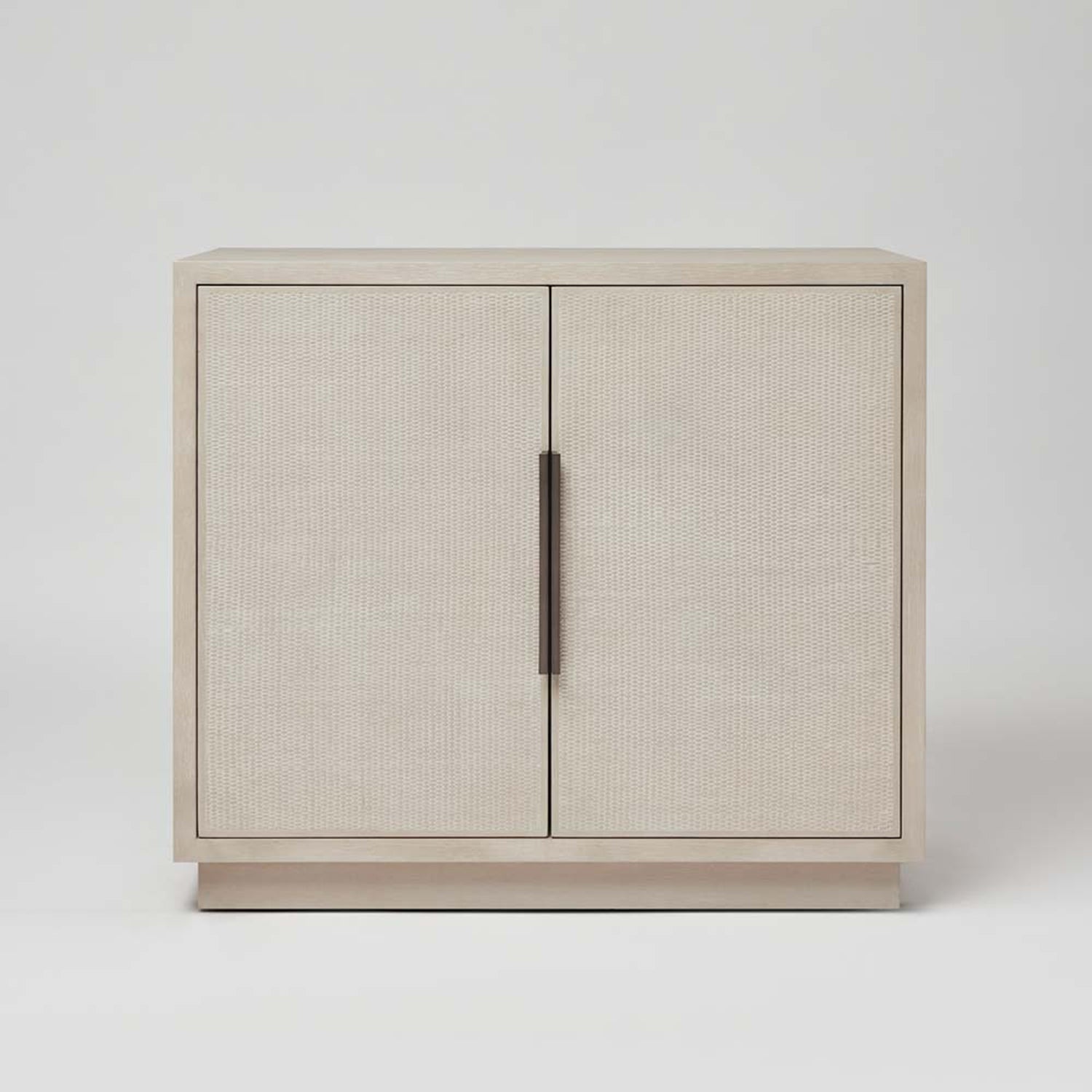 Holmes Cliffside Bar Cabinet in oak cliffside finish, side profile view