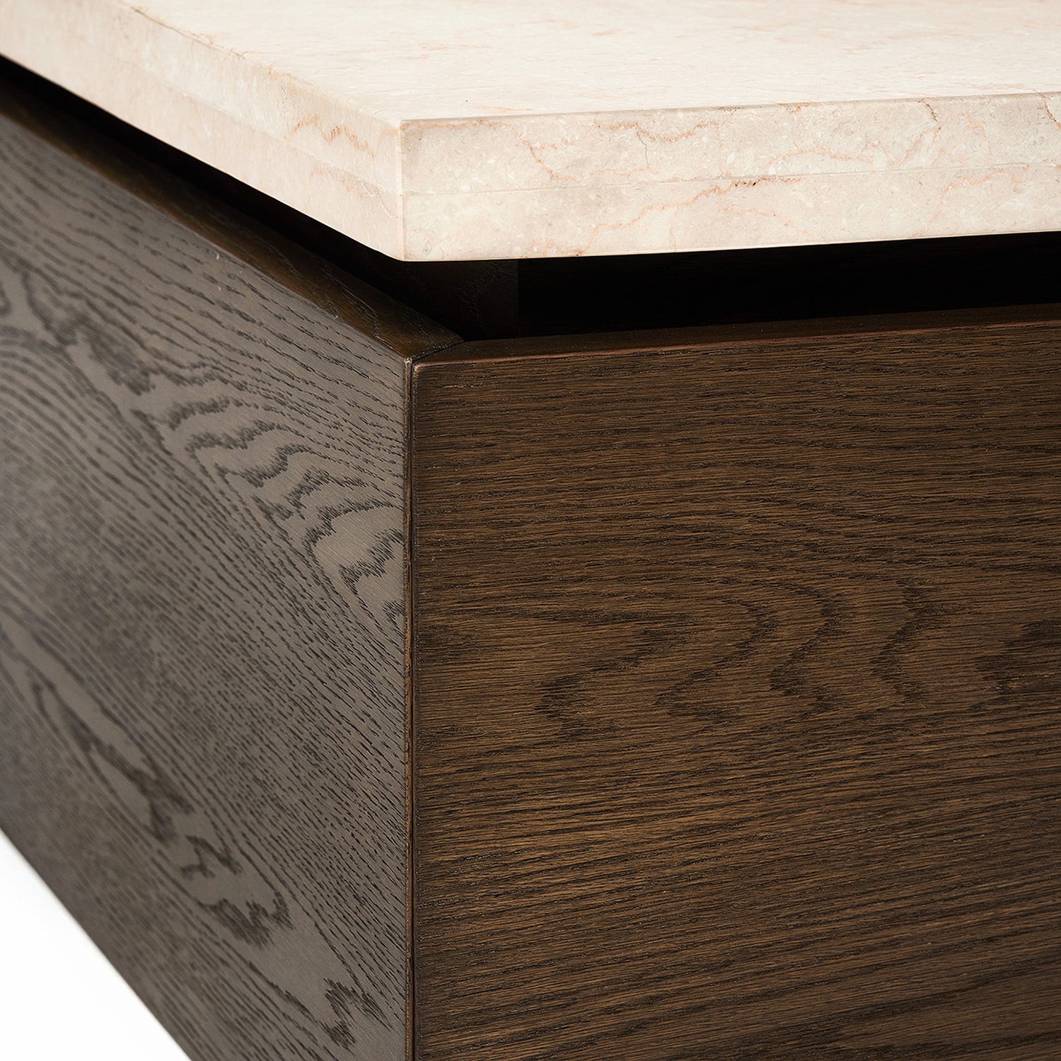 Close-up of the Oak finish on the Branford Mocha Storage Cocktail Table