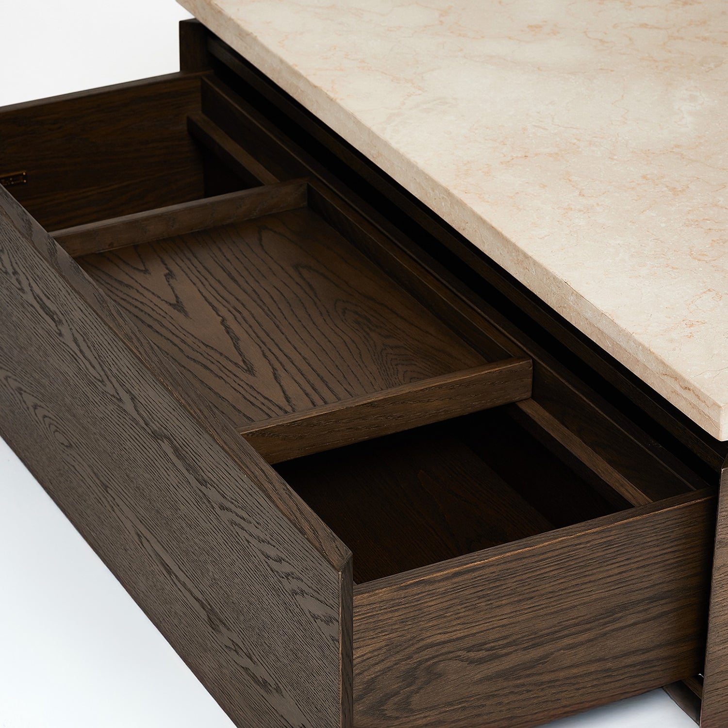 Side profile of the Branford Mocha Storage Cocktail Table coffee table in Mocha