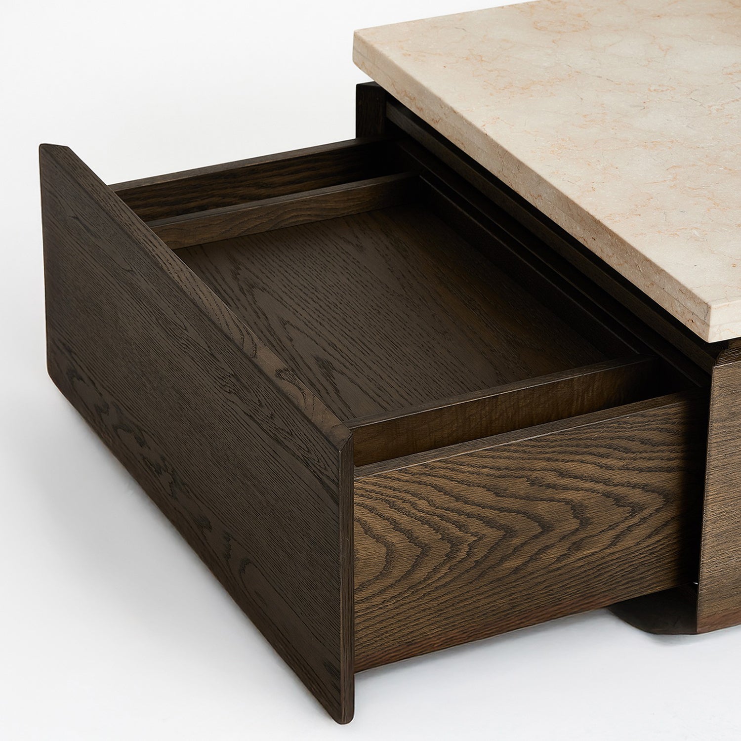 Branford Mocha Rectangle Cocktail Table in oak Mocha finish, close-up of the surface texture