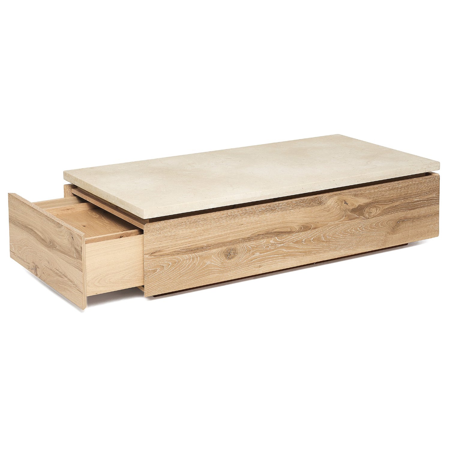 Branford Saddle Rectangle Cocktail Table in character oak Saddle finish, side profile view