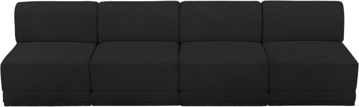 Ollie 120in Black Boucle Fabric Upholstered 4 Piece Armless Modular Sofa