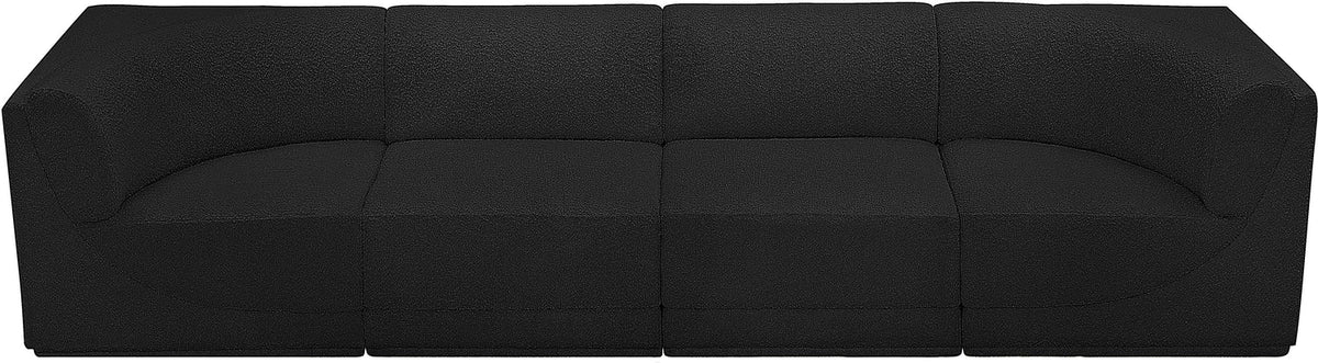 Ollie 128in Black Boucle Fabric Upholstered 4 Piece. Modular Sofa