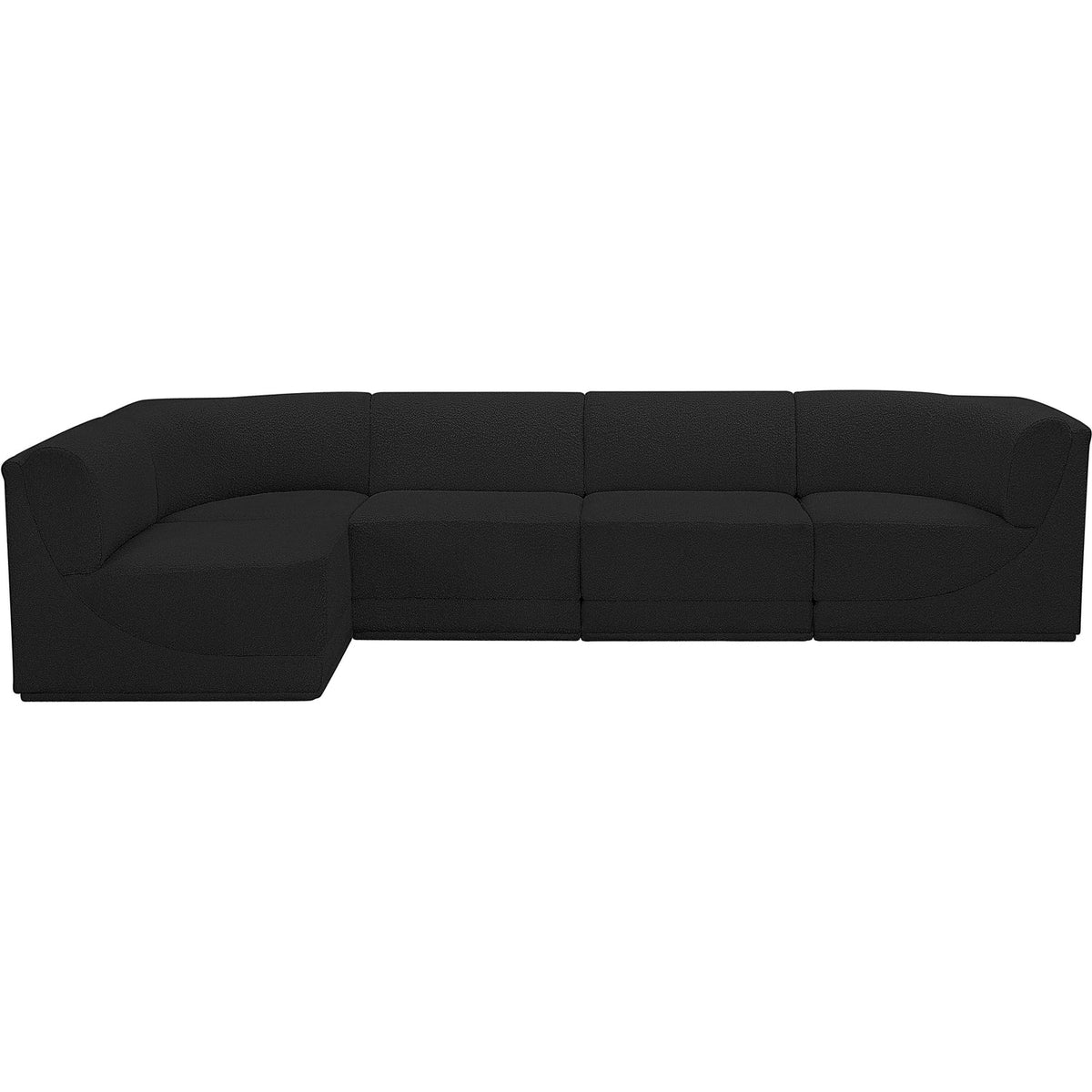 Ollie 128in Black Boucle Fabric Upholstered 5 Piece Modular Sectional Sofa