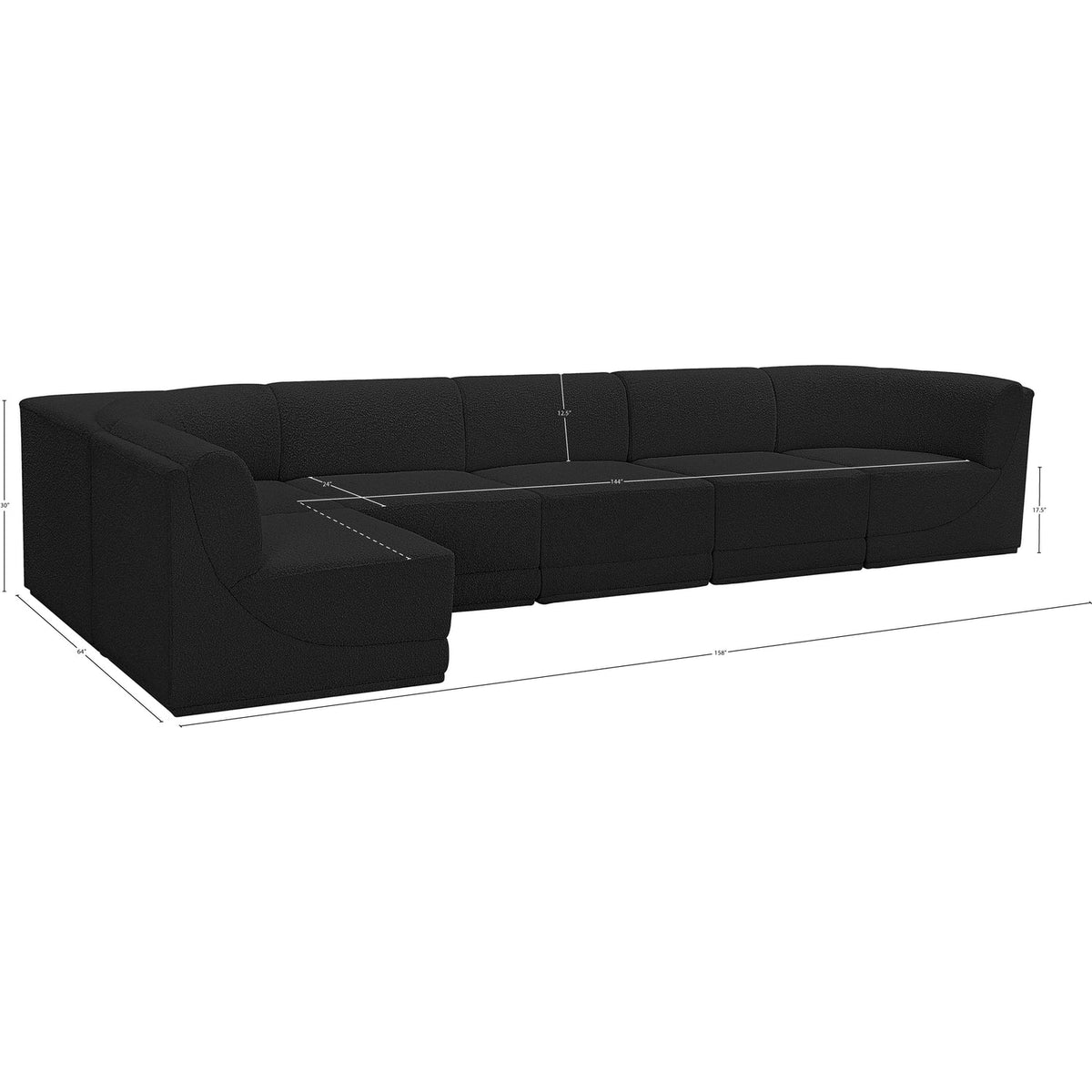 Ollie 158in Black Boucle Fabric Upholstered 6 Piece Modular Sectional Sofa