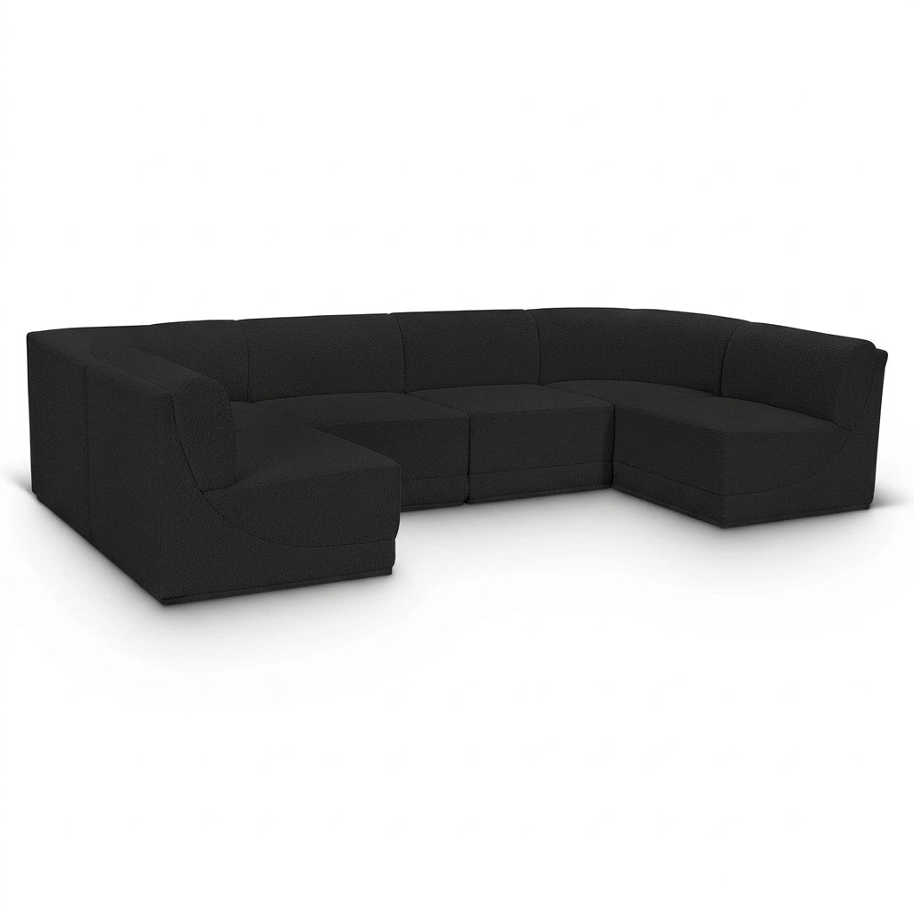 Ollie 128" black Boucle 6pc Modular Sectional, curved-corner modular, primary product view