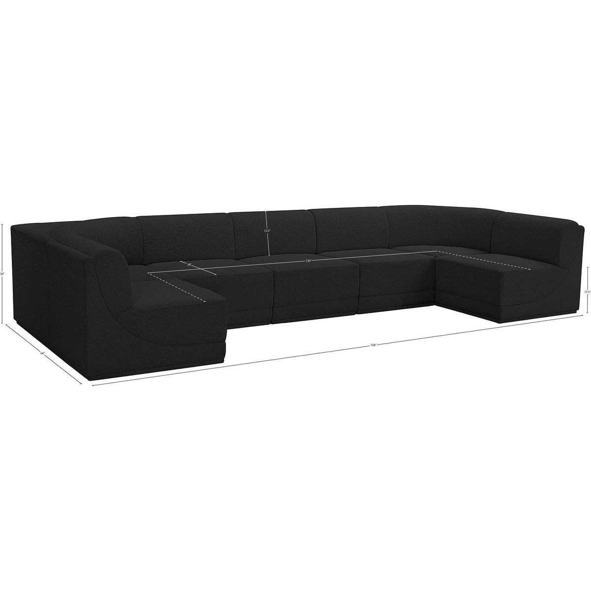 Ollie 158in Black Boucle Fabric Upholstered 7 Piece Modular Sectional Sofa