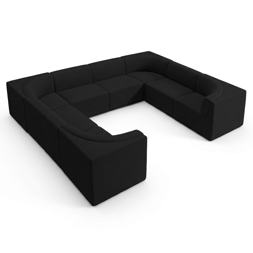 Ollie 128" Black Boucle Fabric Upholstered 8pc. Modular Sectional in black, primary product view