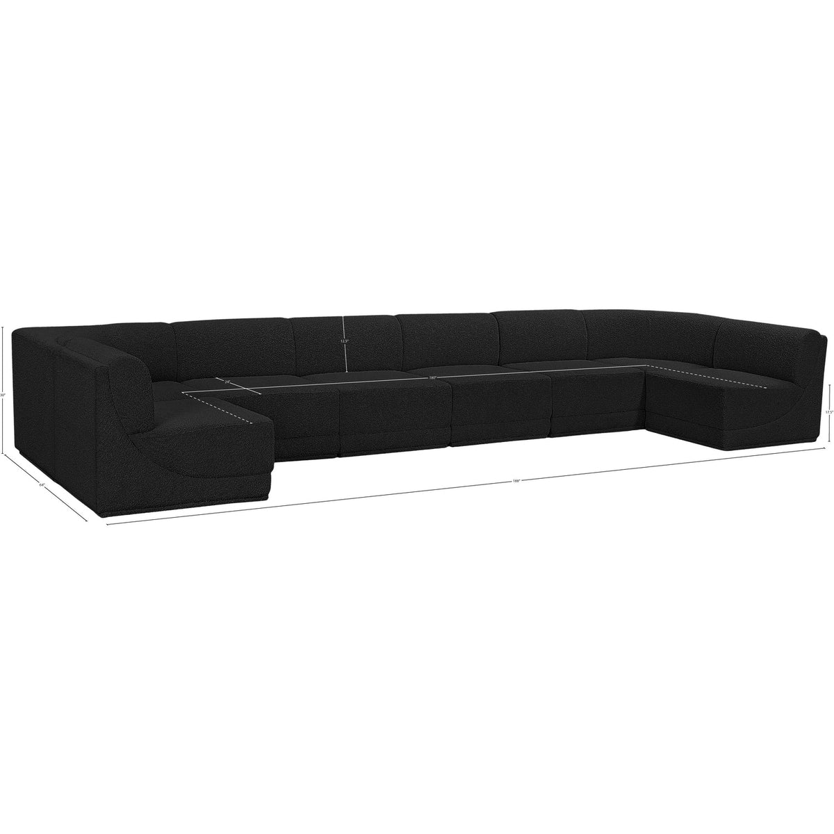 Ollie 188in Black Boucle Fabric Upholstered 8 Piece Modular Sectional Sofa