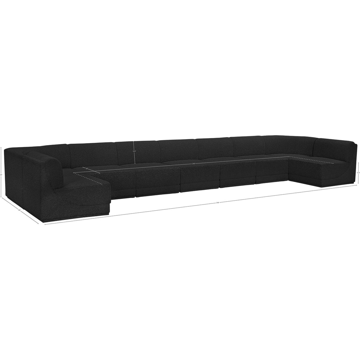 Ollie 218in Black Boucle Fabric Upholstered 9 Piece Modular Sectional Sofa