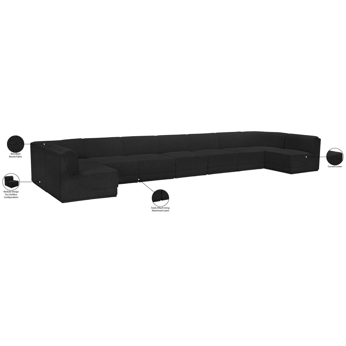 Ollie 218in Black Boucle Fabric Upholstered 9 Piece Modular Sectional Sofa