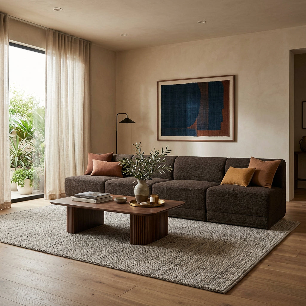 Ollie 120" brown Boucle Armless Modular Sofa, curved-corner modular, primary product view