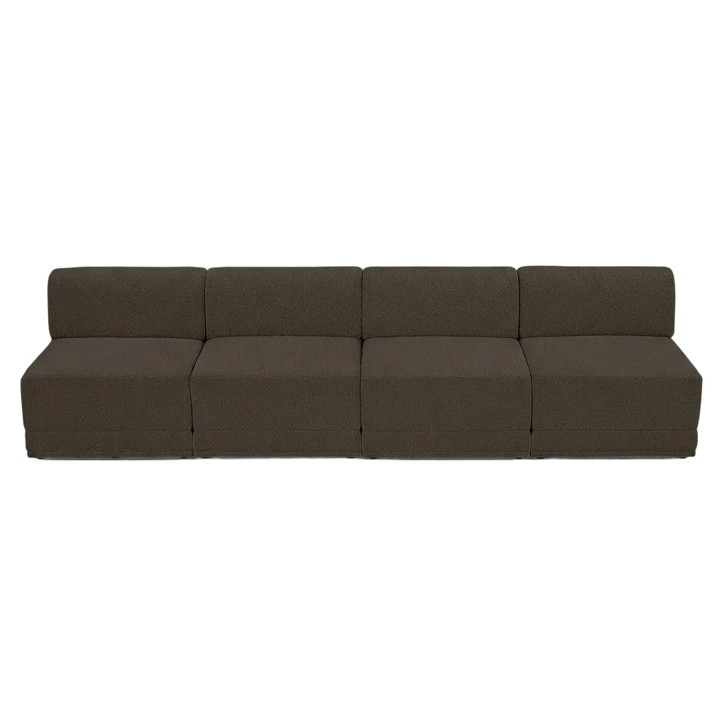 Ollie 120in Brown Boucle Fabric Upholstered 4 Piece Armless Modular Sofa