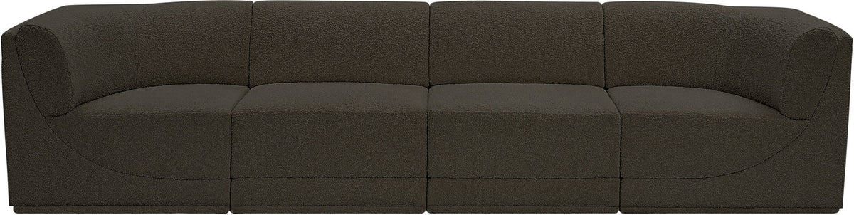 Ollie 128in Brown Boucle Fabric Upholstered 4 Piece Modular Sofa