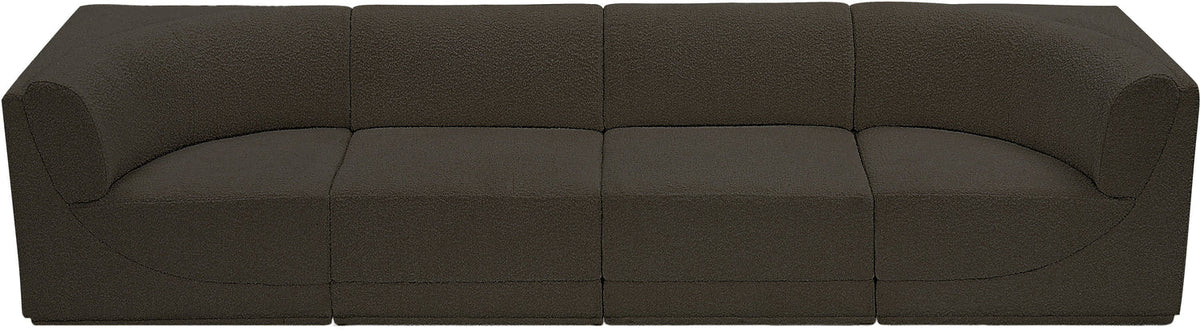 Ollie 128in Brown Boucle Fabric Upholstered 4 Piece Modular Sofa