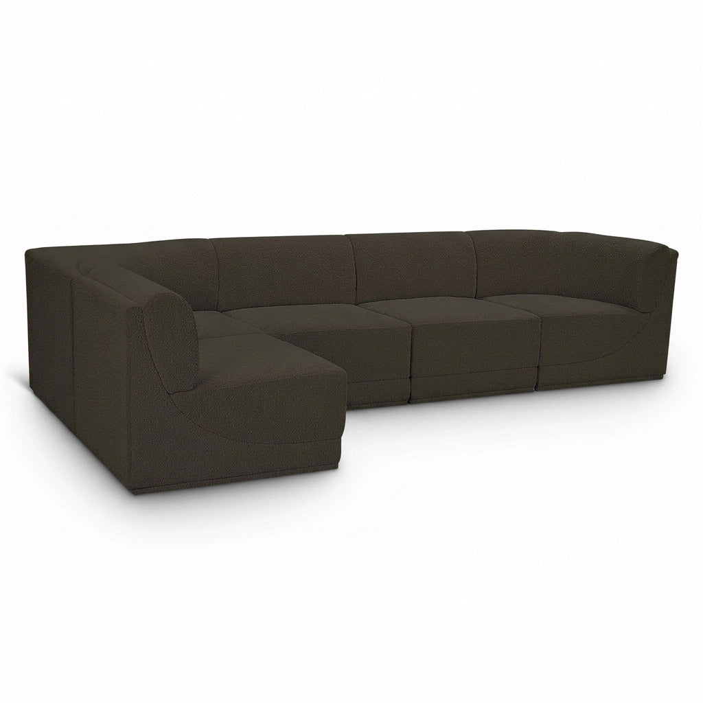 Ollie 128" Brown Boucle Fabric Upholstered 5pc. Modular Sectional in brown boucle, primary product view