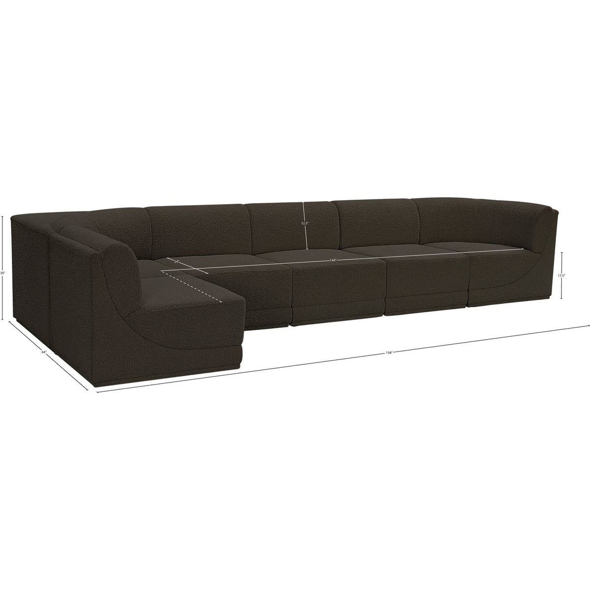 Ollie 158in Brown Boucle Fabric Upholstered 6 Piece Modular Sectional Sofa