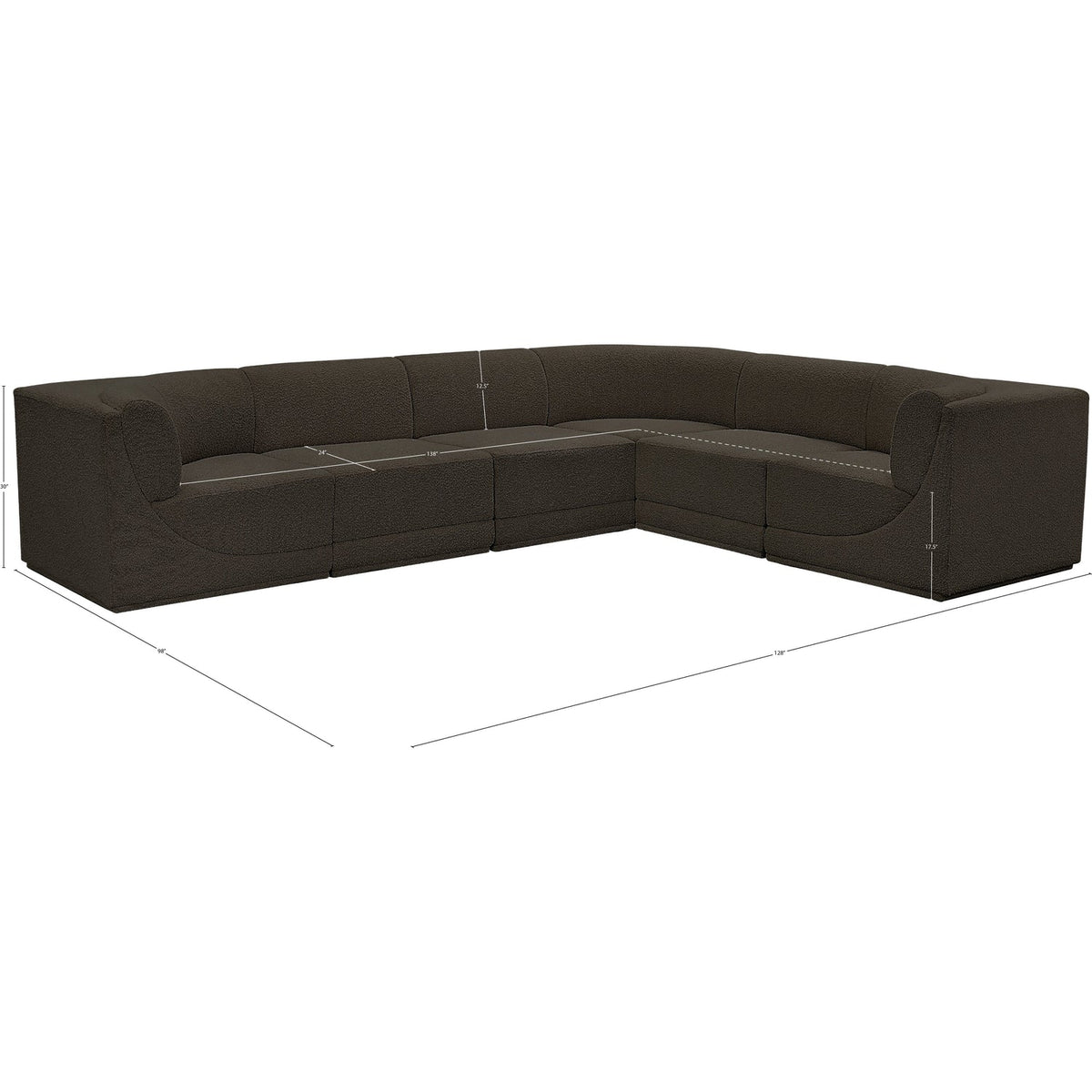 Ollie 128in Brown Boucle Fabric Upholstered 6 Piece Modular Sectional Sofa