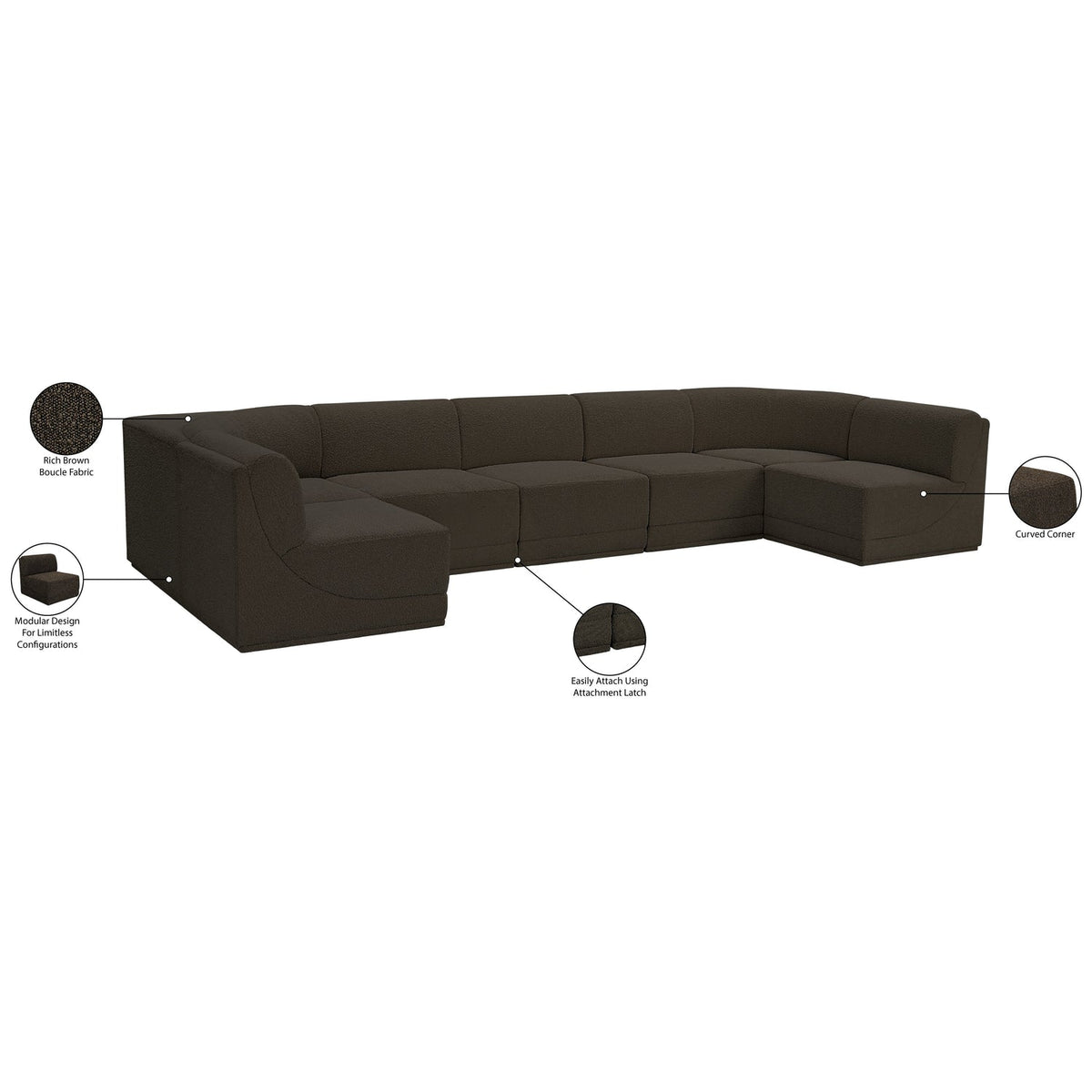 Ollie 158in Brown Boucle Fabric Upholstered 7 Piece Modular Sectional Sofa