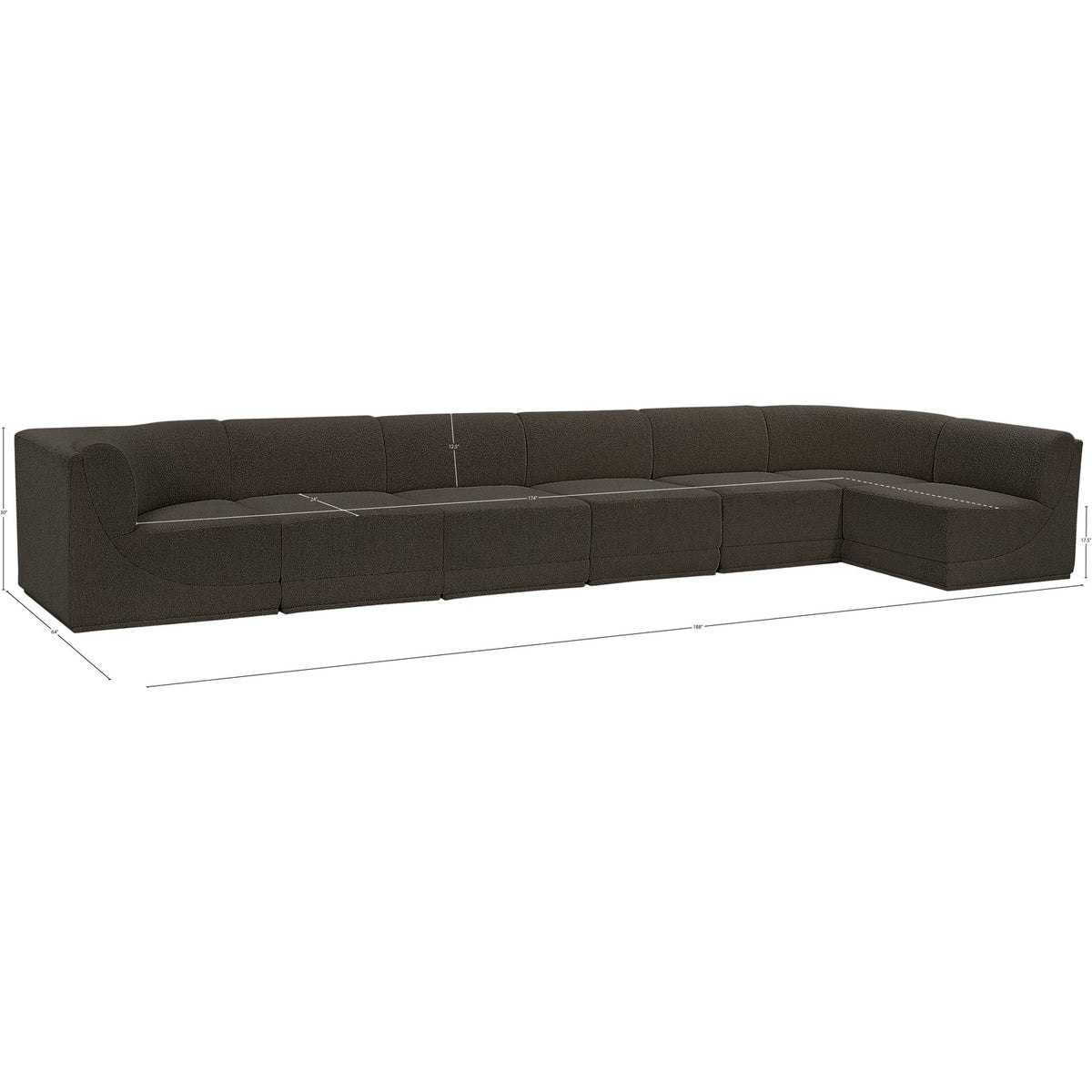 Ollie 188in Brown Boucle Fabric Upholstered 7 Piece Modular Sectional Sofa